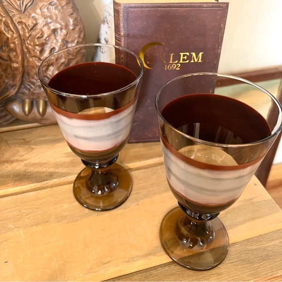 Vintage Libbey Sango Nova Brown Stem 7" Wine Water Goblet Glass Set of 2 - Picture 3 of 5